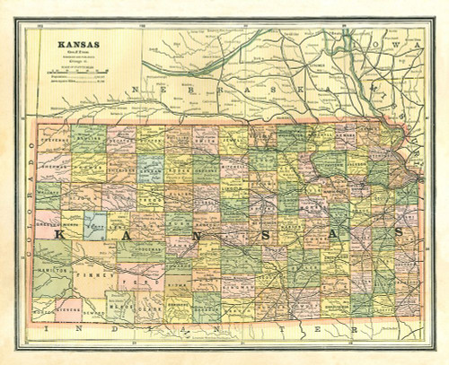 Kansas - Cram 1886 Poster Print by Cram Cram # KSZZ0003