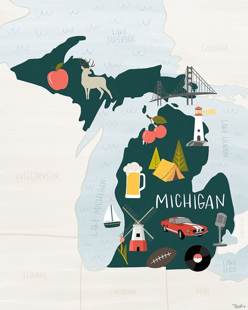 Michigan Icons Poster Print by Gigi Louise # KBRC136D