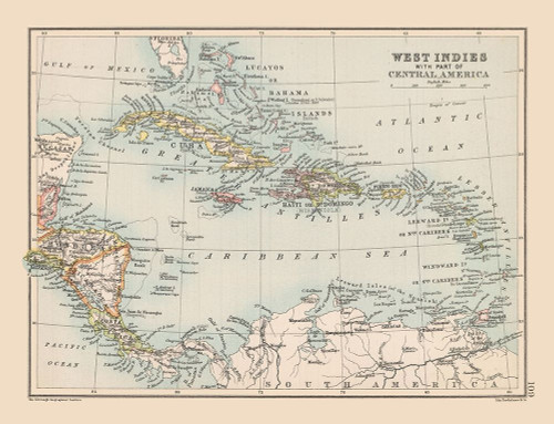 West Indies Central America - Bartholomew 1892 Poster Print by Bartholomew Bartholomew # ITWI0010