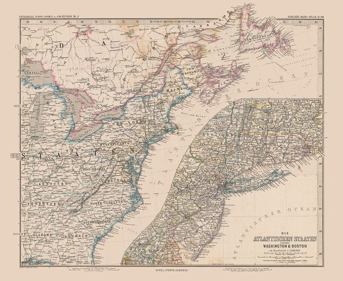 Eastern United States Canada - Stieler 1885 Poster Print by Stieler Stieler # ITUS0001