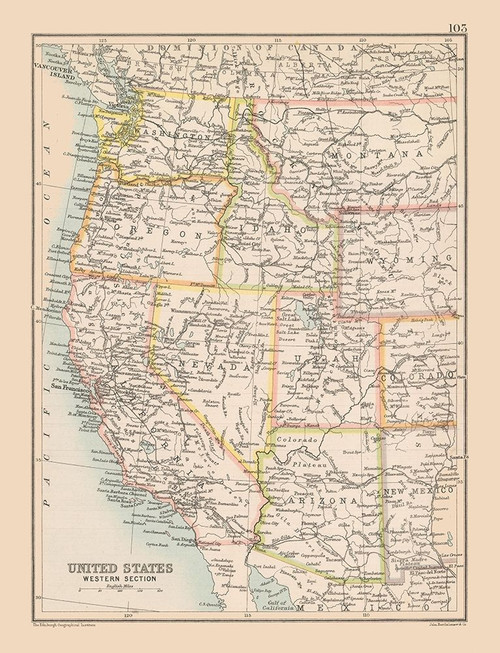 Western United States - Bartholomew 1892 Poster Print by Bartholomew Bartholomew # ITUS0009