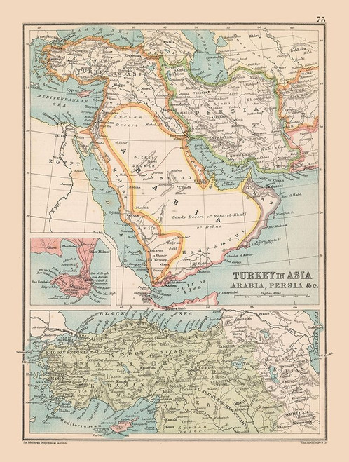 Turkey Arabia Persia - Bartholomew 1892 Poster Print by Bartholomew Bartholomew # ITTU0020