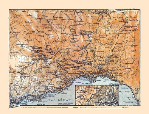 Lake Geneva Switzerland - Baedeker 1921 Poster Print by Baedeker Baedeker # ITSW0096