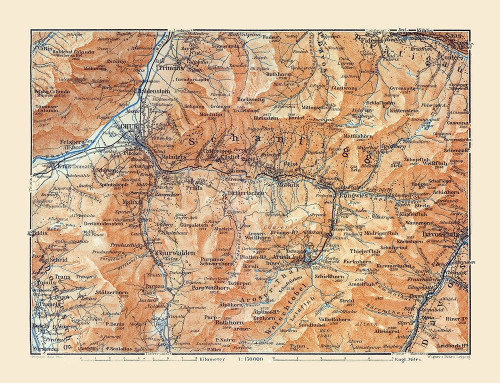 Schanfigg Region Switzerland - Baedeker 1921 Poster Print by Baedeker Baedeker # ITSW0067