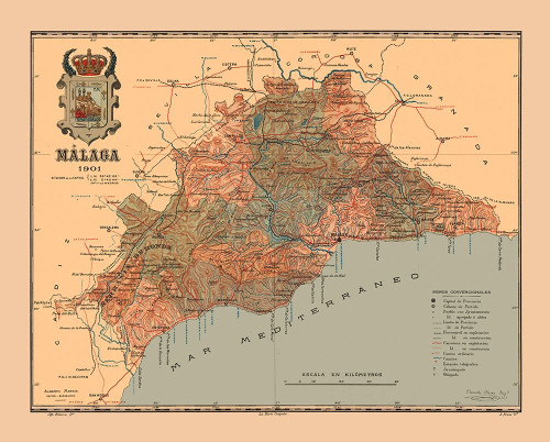 Malaga Spain 1901 - Martine 1904 Poster Print by Martine Martine # ITSP0345