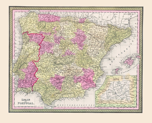 Spain Portugal - Cowperthwait 1850 Poster Print by Cowperthwait Cowperthwait # ITSP0026
