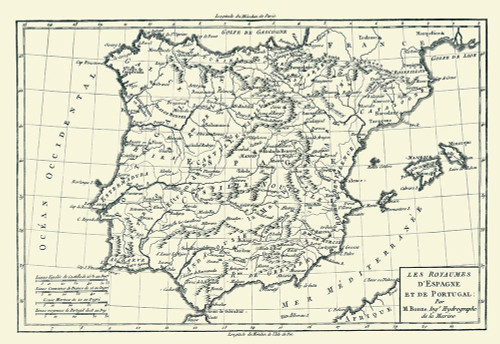 Spain Portugal - Bonne 1780 Poster Print by Bonne Bonne # ITSP0077