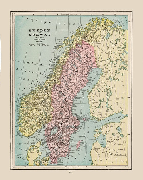 Europe Sweden Norway - Cram 1892 Poster Print by Cram Cram # ITSC0047