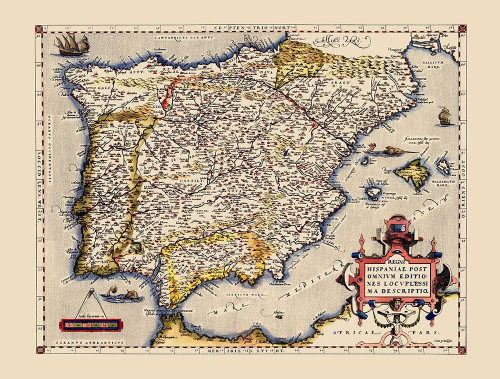 Iberian Peninsula Spain Portugal - Ortelius 1592 Poster Print by Ortelius Ortelius # ITSP0001
