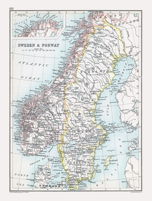 Europe Sweden Norway - Bartholomew 1892 Poster Print by Bartholomew Bartholomew # ITSC0028