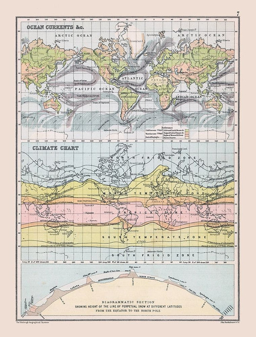 Ocean Currents Climate Chart - Bartholomew 1892 Poster Print by Bartholomew Bartholomew # ITOC0007