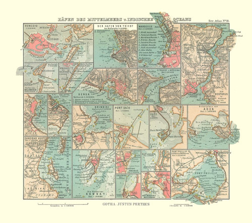 Mediterranean Sea Indian Ocean Ports - Perthes Poster Print by Perthes Perthes # ITMS0001