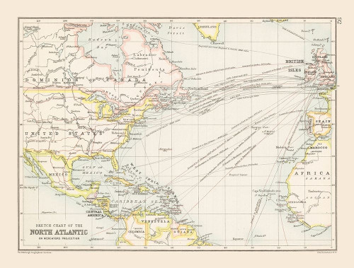 North Atlantic Chart - Bartholomew 1892 Poster Print by Bartholomew Bartholomew # ITNA0052