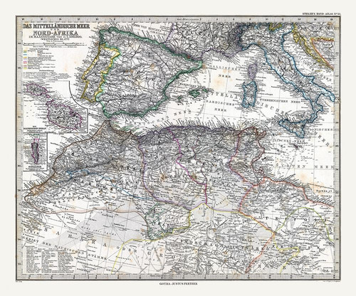 Mediterranean Sea North Africa - Stieler 1885 Poster Print by Stieler Stieler # ITME0038