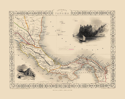 Isthmus of Panama Central America - Tallis 1851 Poster Print by Tallis Tallis # ITIS0004