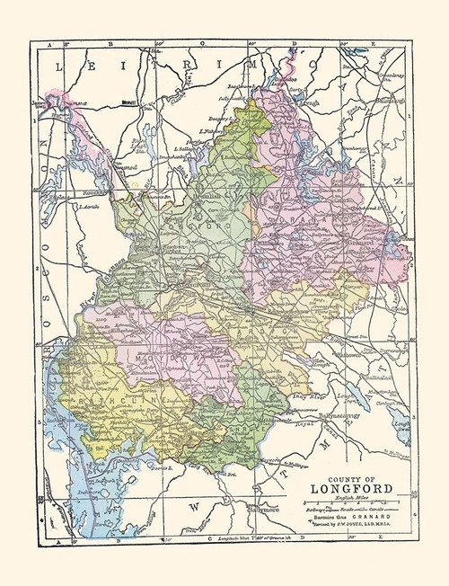 Longford County Ireland - Bartholomew 1882 Poster Print by Bartholomew Bartholomew # ITIR0027