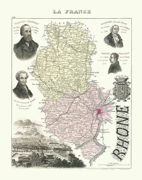 Rhone Department France - Migeon 1869 Poster Print by Migeon Migeon # ITFR0119