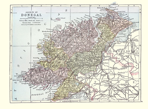 Donegal County Ireland - Bartholomew 1882 Poster Print by Bartholomew Bartholomew # ITIR0042