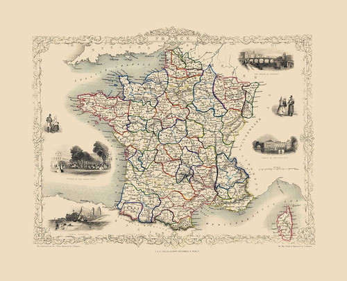 France - Tallis 1851 Poster Print by Tallis Tallis # ITFR0024