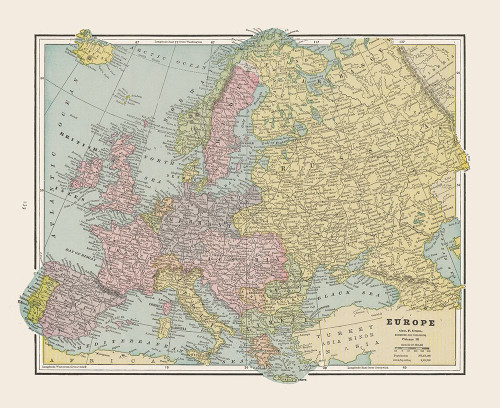 Europe - Cram 1892 Poster Print by Cram Cram # ITEU0112