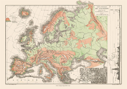 Physical Europe Terrain Floor - Drioux 1882 Poster Print by Drioux Drioux # ITEU0077