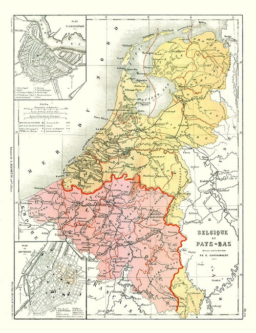 Europe Belgium Netherlands - Cortambert 1880 Poster Print by Cortambert Cortambert # ITEU0085