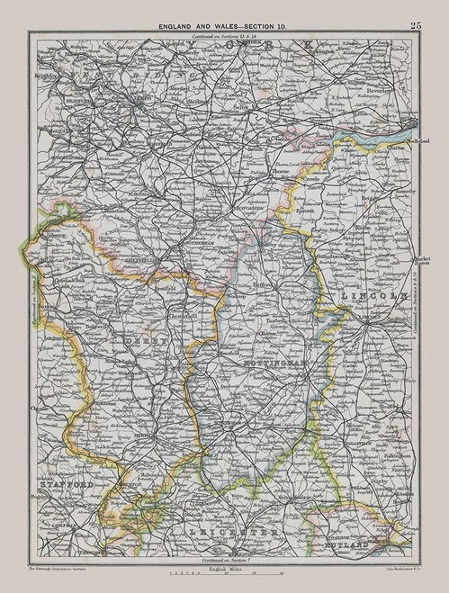 East Midlands England - Bartholomew 1892 Poster Print by Bartholomew Bartholomew # ITEN0127