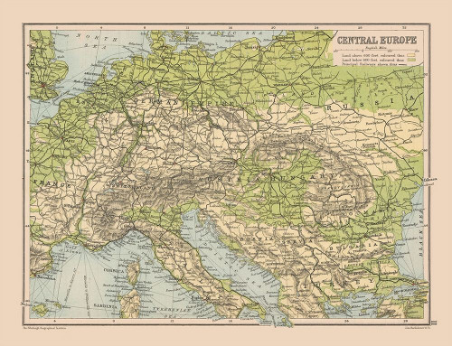 Central Europe - Bartholomew 1892 Poster Print by Bartholomew Bartholomew # ITEU0046