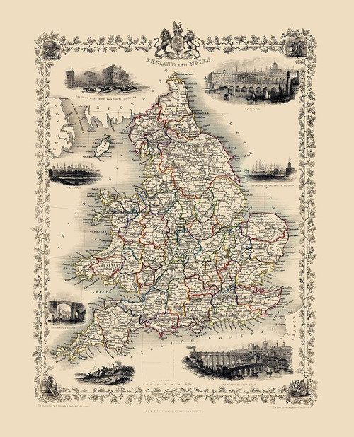 Great Britain England Wales - Tallis 1851 Poster Print by Tallis Tallis # ITEN0012