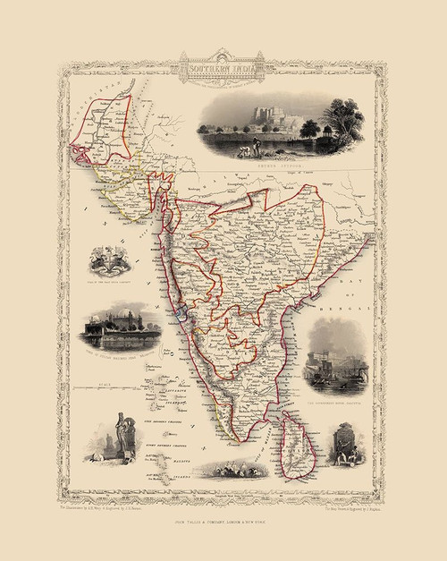 Southern India Sri Lanka - Tallis 1851 Poster Print by Tallis Tallis # ITIN0011
