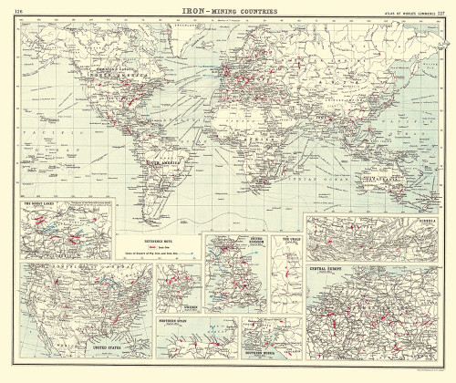 Global Iron Mining Countries - Bartholomew 1907 Poster Print by Bartholomew Bartholomew # ITGL0016