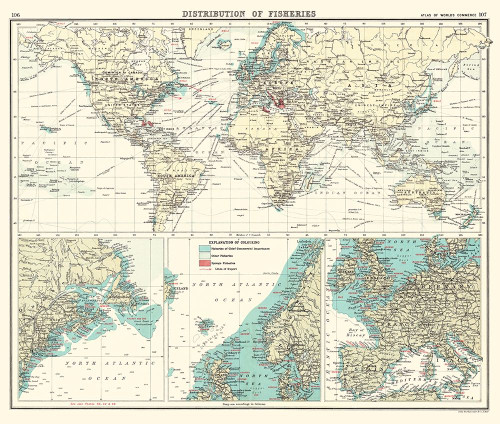 Global Distribution of Fisheries - Bartholomew Poster Print by Bartholomew Bartholomew # ITGL0011
