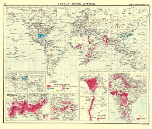 Global Cotton Growing Contries - Bartholomew 1907 Poster Print by Bartholomew Bartholomew # ITGL0006