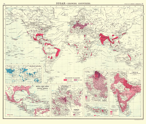 Global Sugar Growing Countries - Bartholomew 1907 Poster Print by Bartholomew Bartholomew # ITGL0026