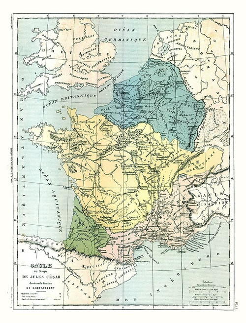 Gaul Julius Caesar France - Cortambert 1880 Poster Print by Cortambert Cortambert # ITFR0201