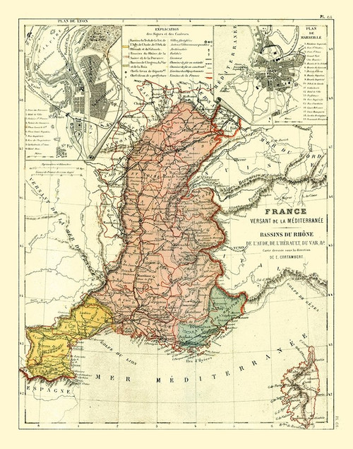 Basins of Rhone France - Cortambert 1880 Poster Print by Cortambert Cortambert # ITFR0195