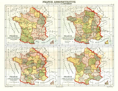 Administrative France - Cortambert 1880 Poster Print by Cortambert Cortambert # ITFR0182
