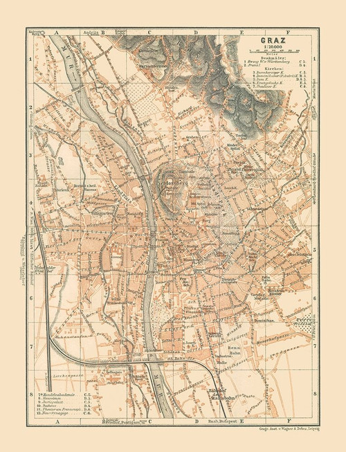 Graz Austria - Baedeker 1910 Poster Print by Baedeker Baedeker # ITAU0076