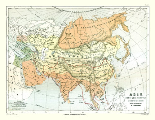 Asia Mongolian Empire - Cortambert 1880 Poster Print by Cortambert Cortambert # ITAS0047