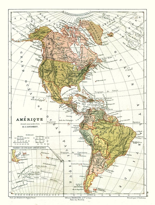 Political of America - Cortambert 1880 Poster Print by Cortambert Cortambert # ITAM0013
