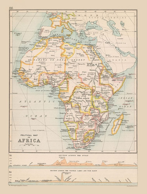 Political Africa - Bartholomew 1892 Poster Print by Bartholomew Bartholomew # ITAF0032