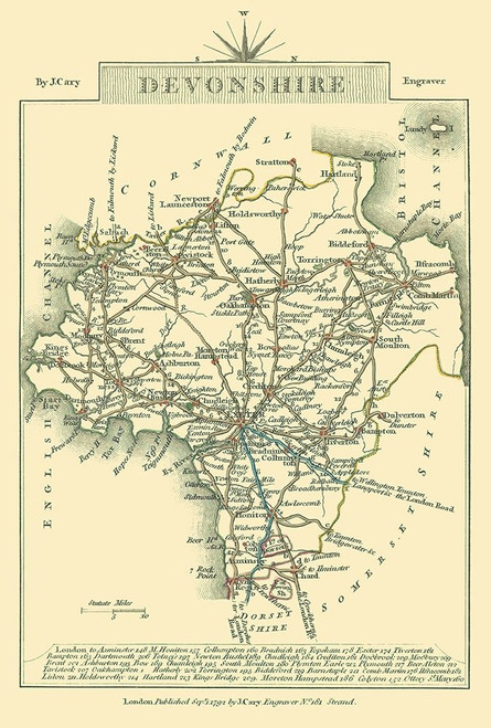 Devonshire County England - Cary 1792 Poster Print by Cary Cary # ITDE0020