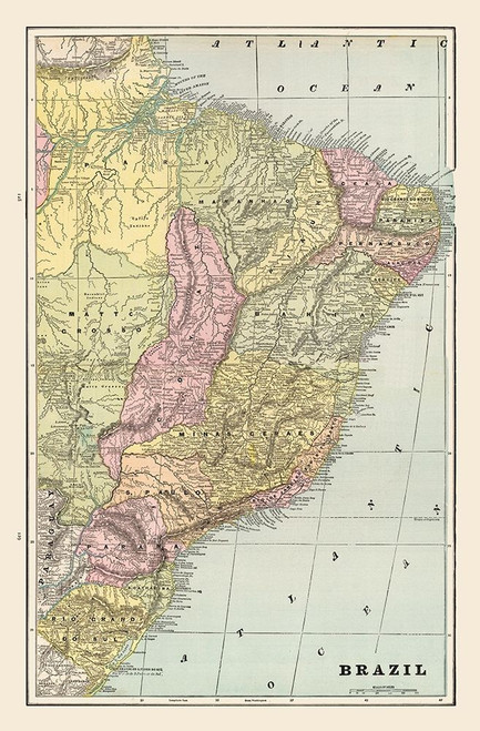 South America Brazil - Cram 1892 Poster Print by Cram Cram # ITBR0031