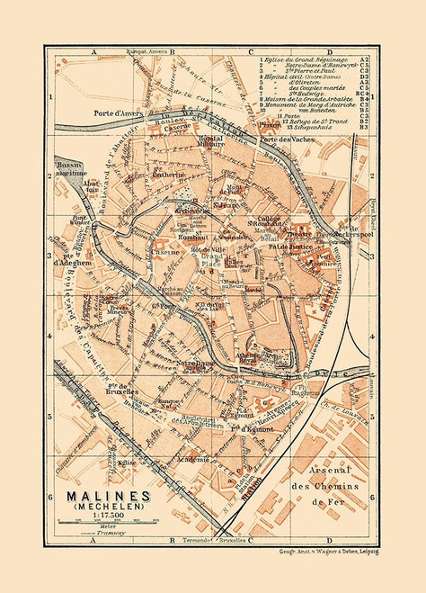 Mechelen Belgium Europe - Baedeker 1910 Poster Print by Baedeker Baedeker # ITBE0041
