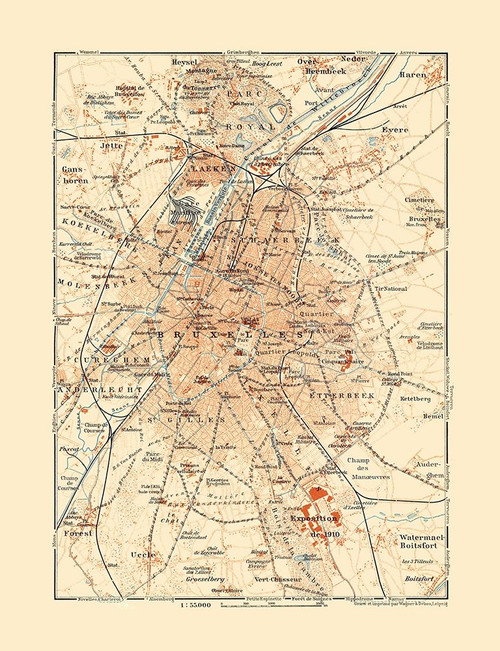 Central Brussels Belgium Europe - Baedeker 1910 Poster Print by Baedeker Baedeker # ITBE0036