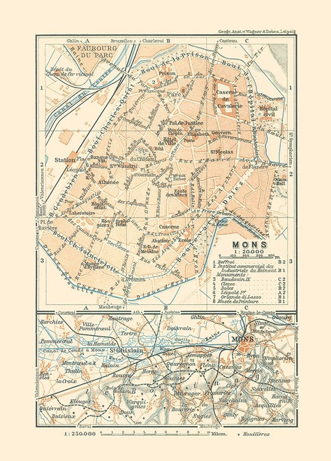 Mons Belgium Europe - Baedeker 1910 Poster Print by Baedeker Baedeker # ITBE0042