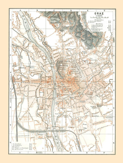 Graz Austria - Baedeker 1896 Poster Print by Baedeker Baedeker # ITAU0104