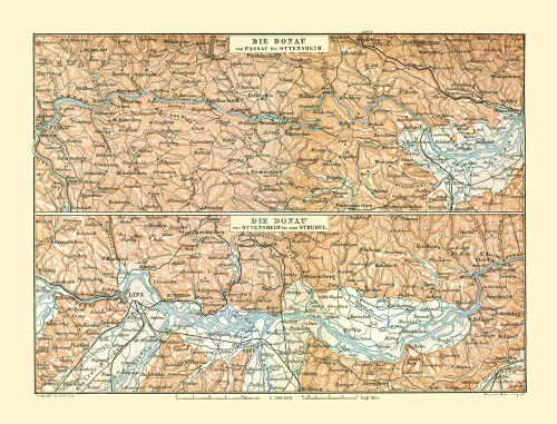 Danube River Passau Strudel Austria - Baedeker Poster Print by Baedeker Baedeker # ITAU0108