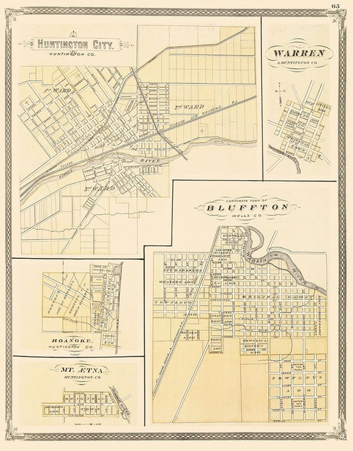 Huntington Indiana - Baskin 1876 Poster Print by Baskin Baskin # INHU0001