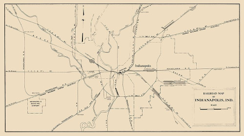 Indianapolis Indiana Railroad Map 1950 Poster Print by Monon Railway Monon Railway # ININ0006